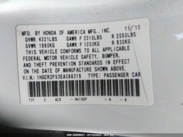 2014 HONDA ACCORD SEDAN SPORT VIN: 1HGCR2F53EA088319