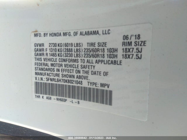 Honda Odyssey Ex-l 2019 5FNRL6H70KB021048 Image 9