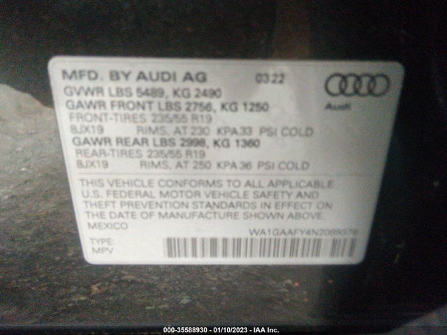 2022 Audi Q5, VIN: WA1GAAFY4N2089379