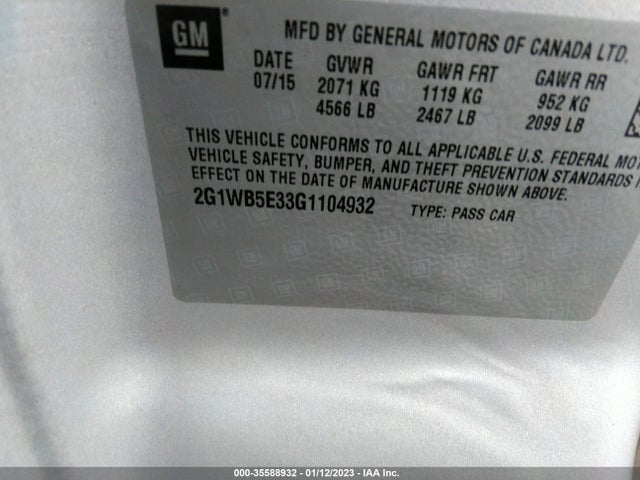 Chevrolet Impala Limited Lt 2016 2G1WB5E33G1104932 Image 9
