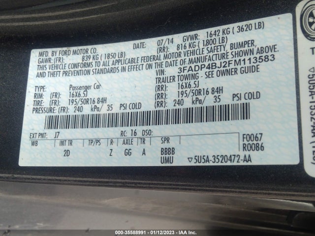 2015 Ford Fiesta, VIN: 3FADP4BJ2FM113583