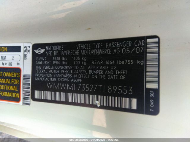 WMWMF73527TL89553 Mini COOPER HARDTOP