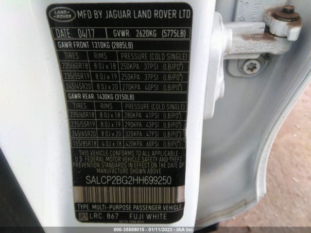 SALCP2BG2HH699250 Land Rover Discovery Sport Se