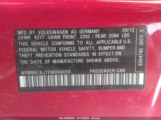 WVWBB7AJ7DW094058 Volkswagen Golf W/conv