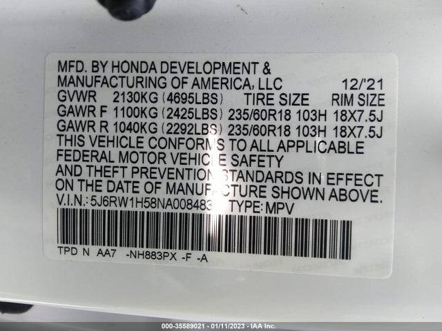 Honda CR-V EX 2022 5J6RW1H58NA008483 Image 9