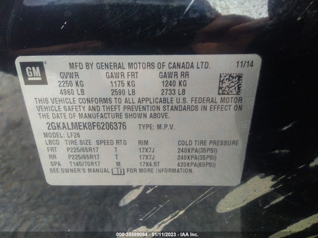 GMC Terrain Sle 2015 2GKALMEK8F6206376 Image 9