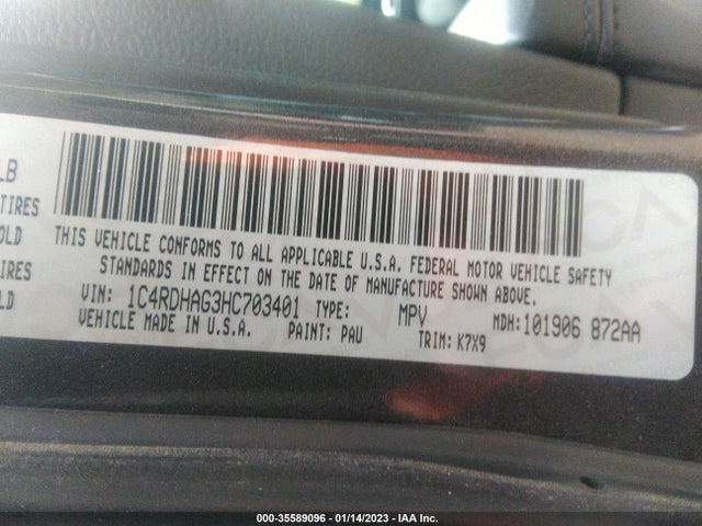 2017 Dodge Durango, VIN: 1C4RDHAG3HC703401