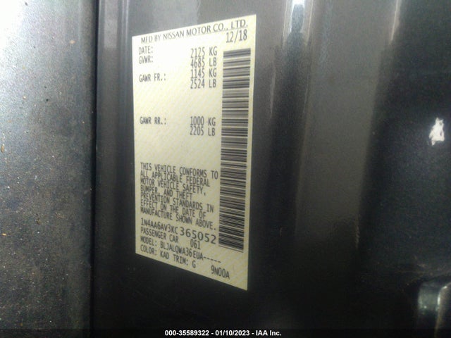 Nissan MAXIMA S 2019 1N4AA6AV3KC365052 Image 9
