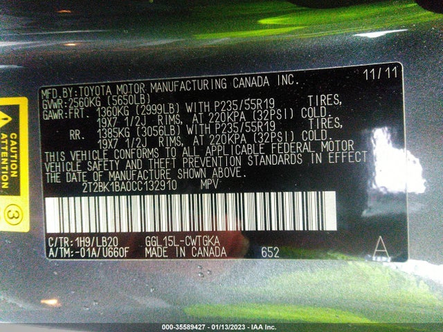 Lexus RX 350 2012 2T2BK1BA0CC132910 Image 9