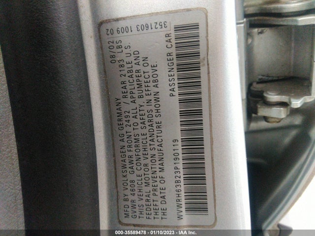 2003 VOLKSWAGEN PASSAT GLX VIN: WVWRH63B23P190119