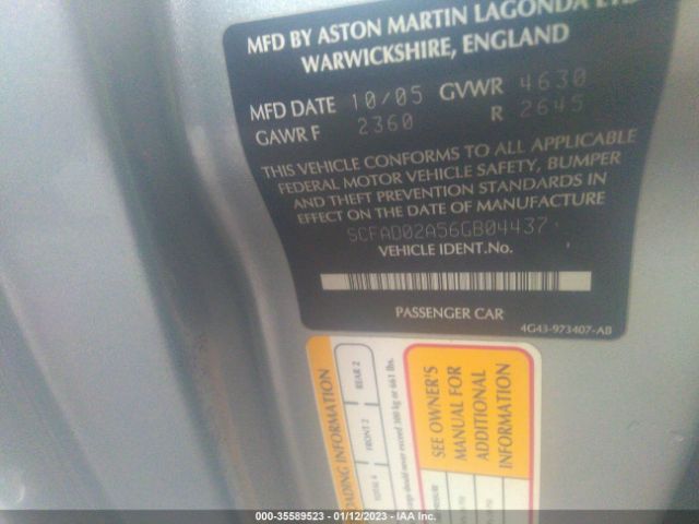 SCFAD02A56GB04437 Aston Martin DB9
