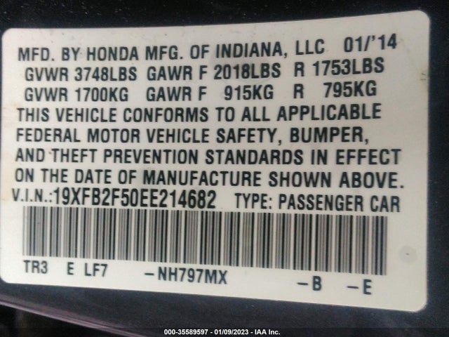 2014 HONDA CIVIC SEDAN LX VIN: 19XFB2F50EE214682