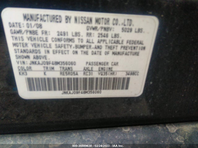 2008 INFINITI EX35 JOURNEY VIN: JNKAJ09F48M356060