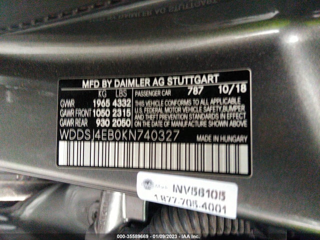 2019 Mercedes-Benz CLA-Class, VIN: WDDSJ4EB0KN740327