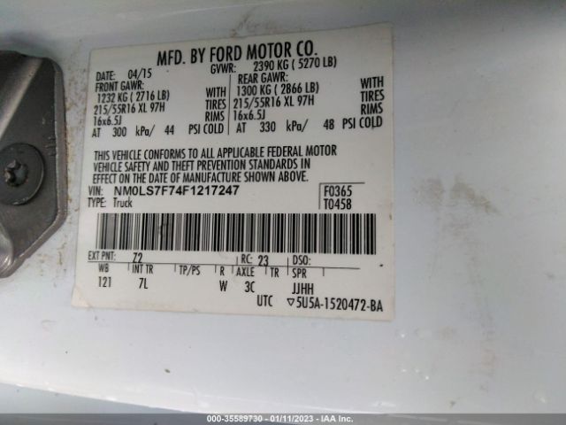NM0LS7F74F1217247 Ford Transit Connect Xlt