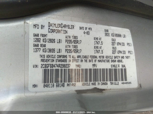 Chrysler Pacifica 2004 2C8GF68474R290237 Image 10
