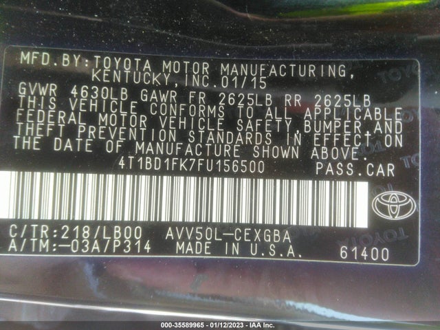 2015 Toyota Camry, VIN: 4T1BD1FK7FU156500