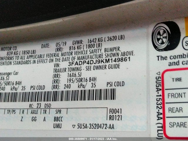 2019 Ford Fiesta, VIN: 3FADP4DJ9KM149861