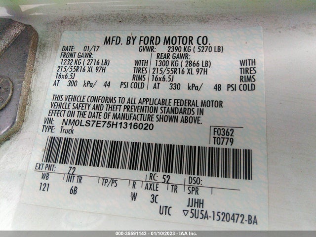 2017 Ford Transit Connect, VIN: NM0LS7E75H1316020