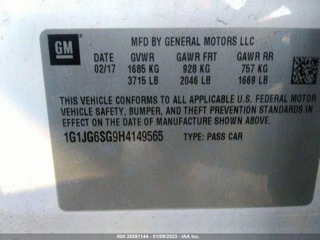 2017 Chevrolet Sonic, VIN: 1G1JG6SG9H4149565