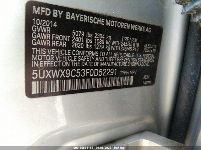 2015 BMW X3, VIN: 5UXWX9C53F0D52291