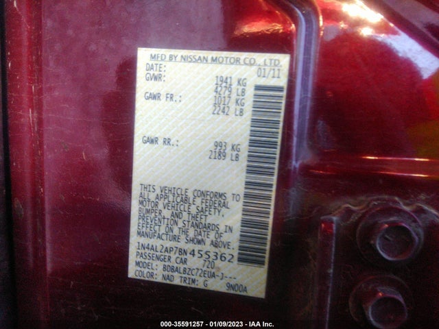 2011 NISSAN ALTIMA 2.5 S VIN: 1N4AL2AP7BN455362
