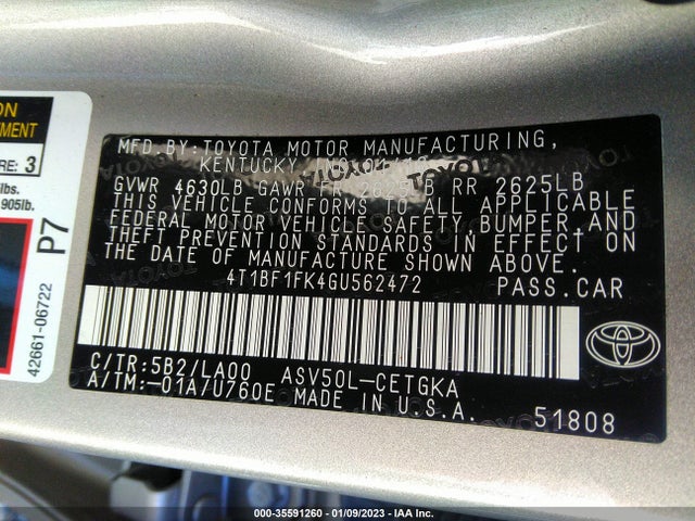 2016 Toyota Camry, VIN: 4T1BF1FK4GU562472