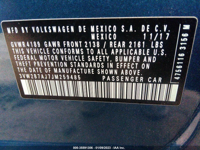2018 Volkswagen Jetta, VIN: 3VW2B7AJ7JM259485