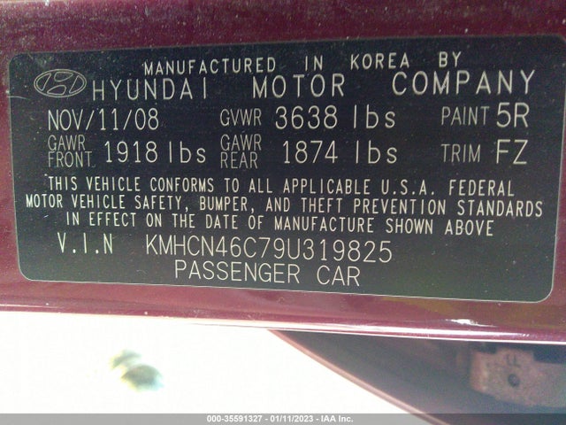 2009 HYUNDAI ACCENT AUTO GLS VIN: KMHCN46C79U319825