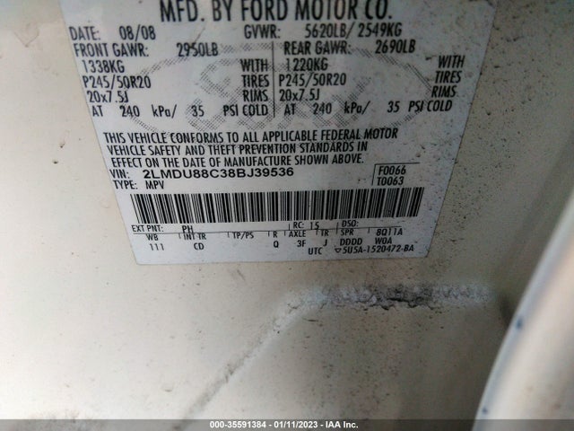 Lincoln MKX 2008 2LMDU88C38BJ39536 Image 10