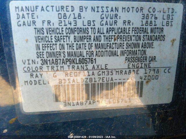 3N1AB7AP9KL605761 Nissan SENTRA SV