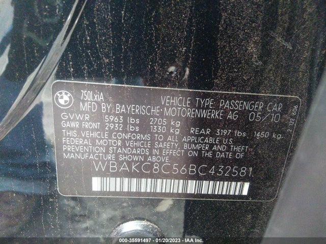 BMW 7 Series 750li Xdrive 2011 WBAKC8C56BC432581 Image 10