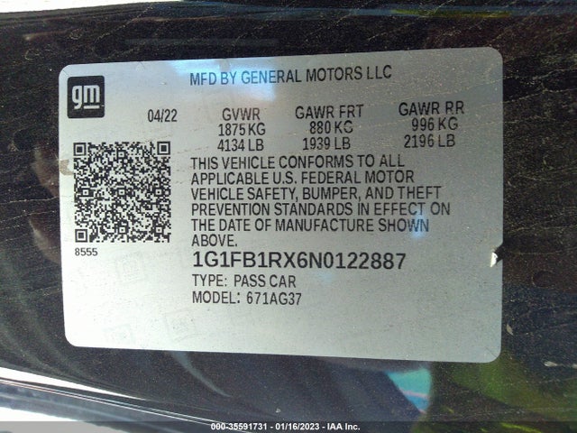 Chevrolet Camaro 1lt 2022 1G1FB1RX6N0122887 Image 9