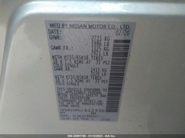 5N1DR2CM5LC612436 Nissan Pathfinder Sl