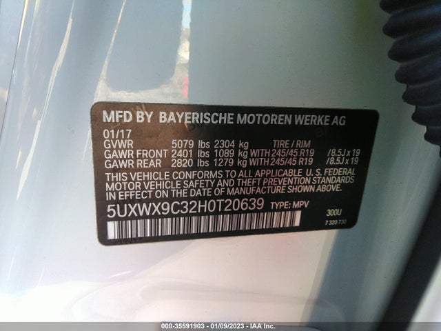 2017 BMW X3, VIN: 5UXWX9C32H0T20639