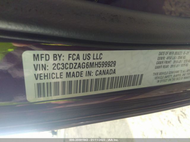 2C3CDZAG6MH599929 Dodge Challenger Sxt