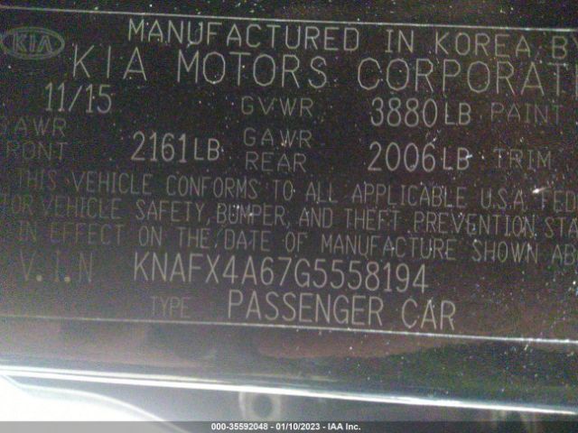 KNAFX4A67G5558194 KIA FORTE LX