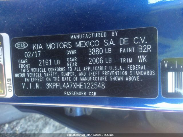 3KPFL4A7XHE122548 KIA FORTE LX