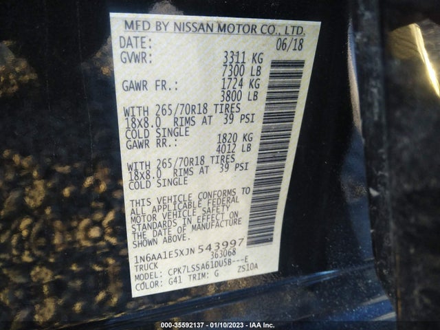 2018 Nissan Titan, VIN: 1N6AA1E5XJN543997