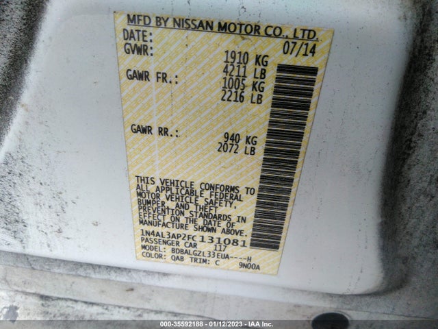 Nissan Altima 2.5 S 2015 1N4AL3AP2FC131081 Image 11