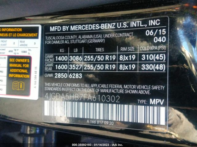 4JGDA5HB7FA610302 Mercedes-Benz M-class Ml 350