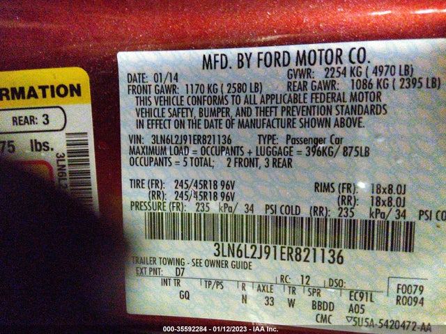 Lincoln MKZ 2014 3LN6L2J91ER821136 Image 9