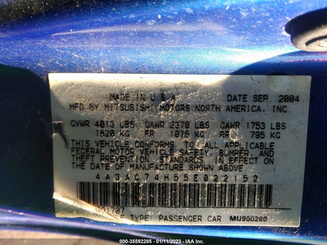 4A3AC74H55E022152 Mitsubishi Eclipse Gts