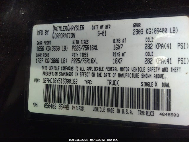 Dodge RAM 1500 2001 1B7HC16Y51S300183 Image 9