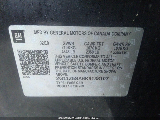 2019 Chevrolet Impala, VIN: 2G11Z5SA6K9138107