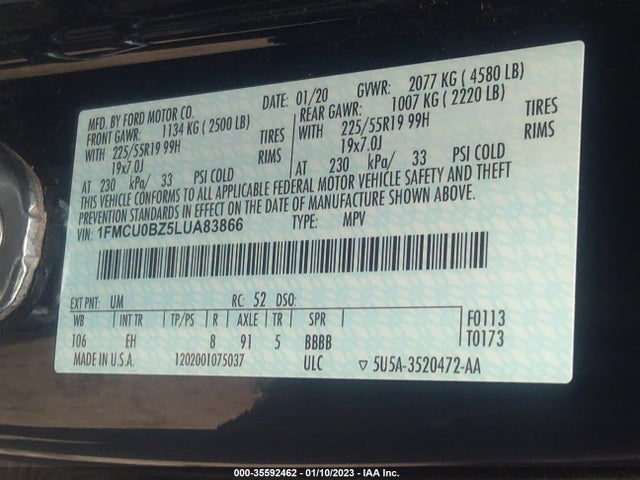 2020 Ford Escape, VIN: 1FMCU0BZ5LUA83866