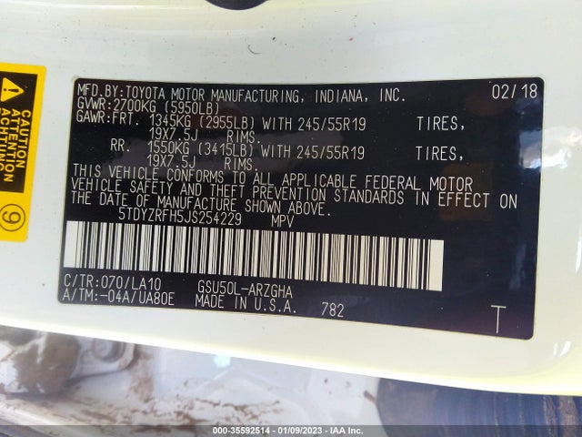 Toyota Highlander Limited 2018 5TDYZRFH5JS254229 Image 10