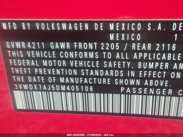 2013 VOLKSWAGEN JETTA SEDAN SE VIN: 3VWDX7AJ5DM405106
