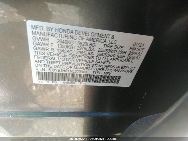 2022 Acura MDX, VIN: 5J8YE1H0XNL020049
