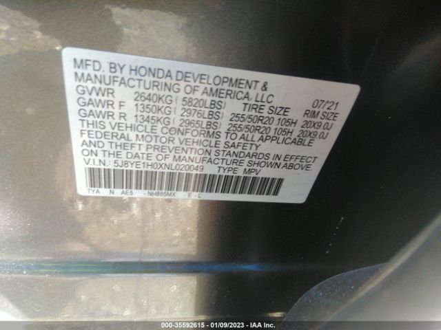 5J8YE1H0XNL020049 Acura Mdx W/a-spec Package